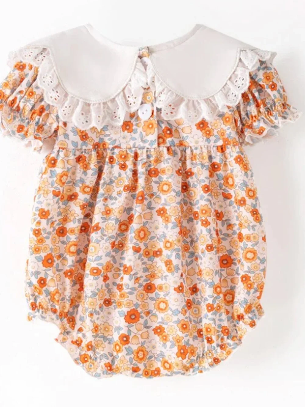 NEW Boutique Pumpkin Embroidered Lace Baby Girls Bubble Floral Romper Jumpsuit